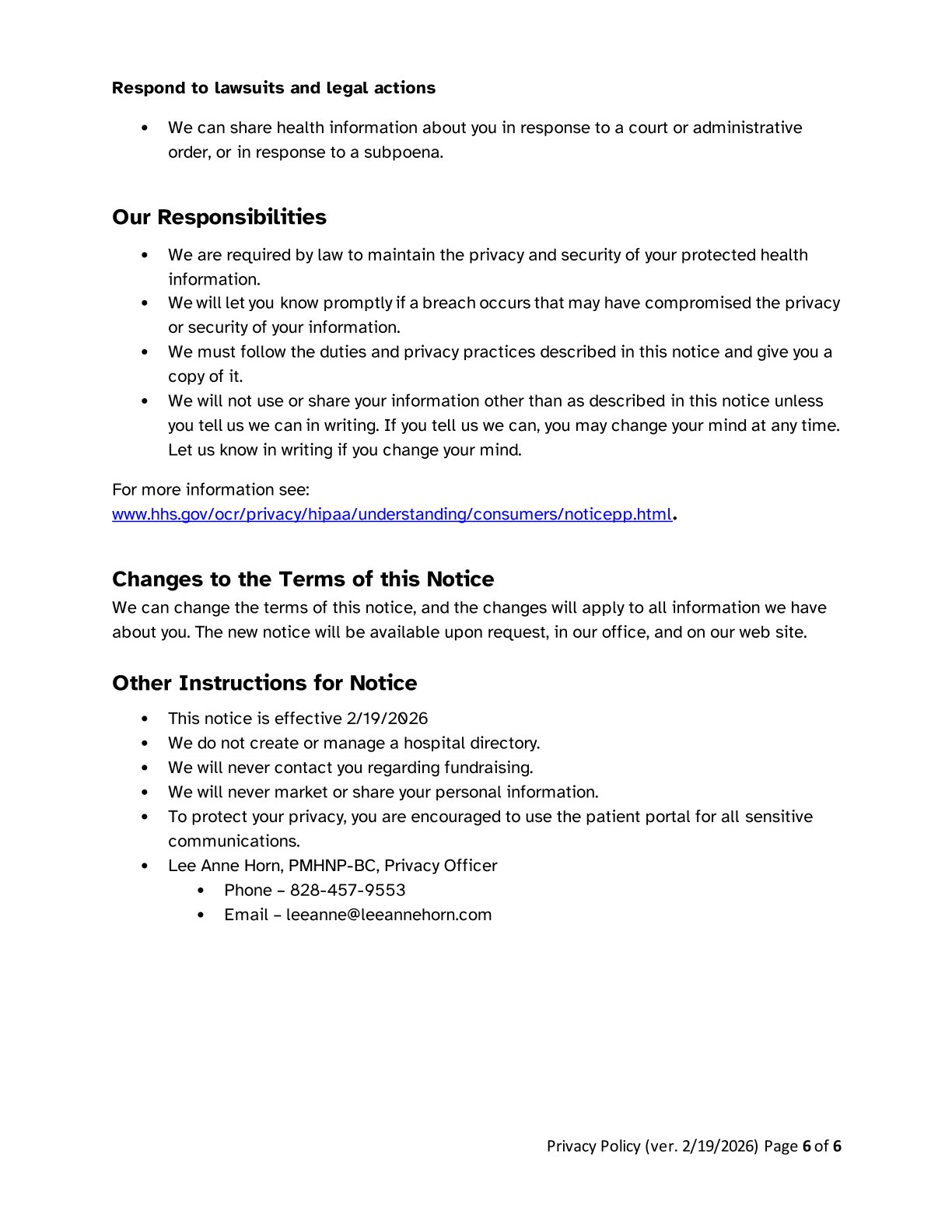 Page 6 of the privacy policy